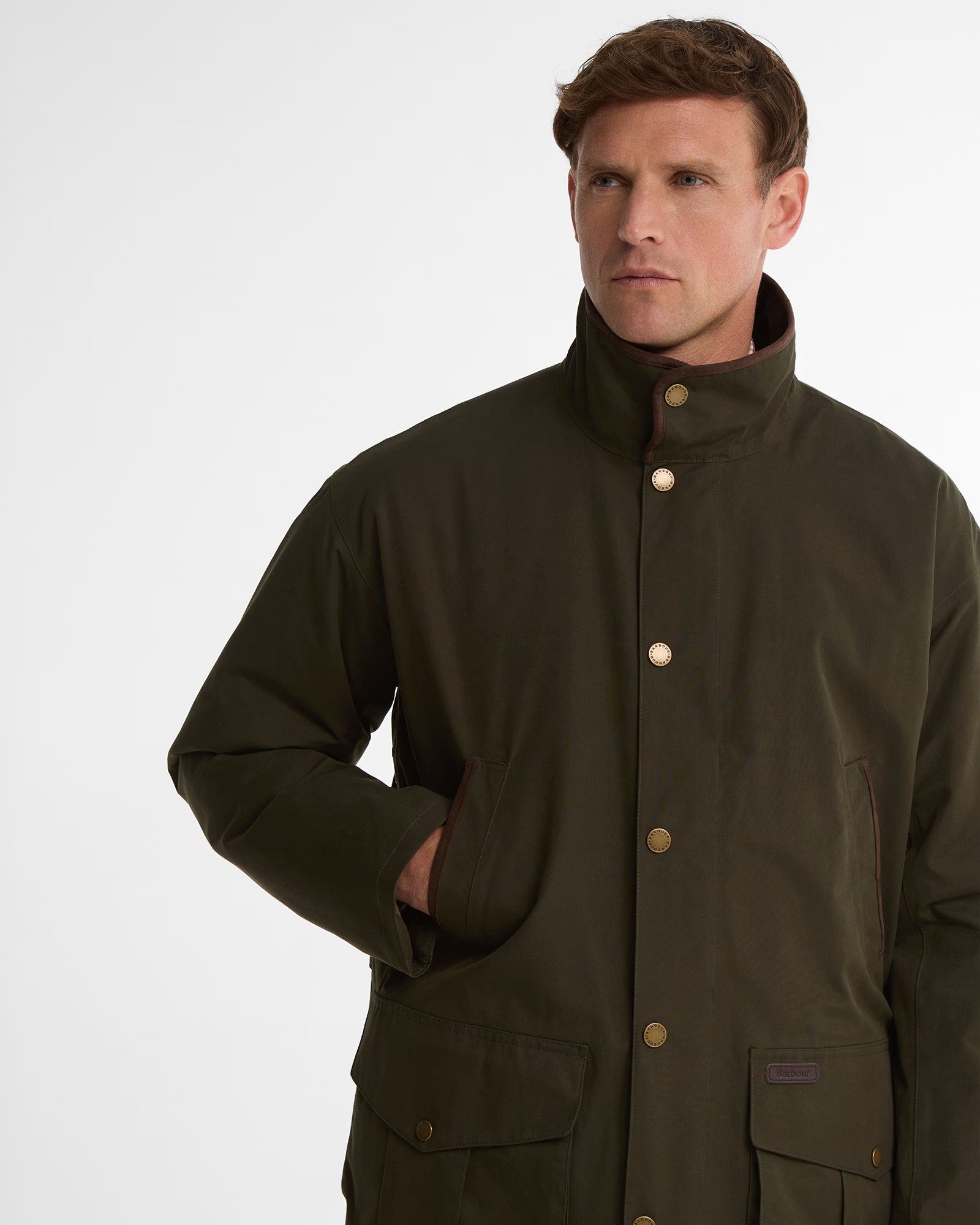 Barbour Broomfield Waterproof Jacket #Colour_Dark Olive