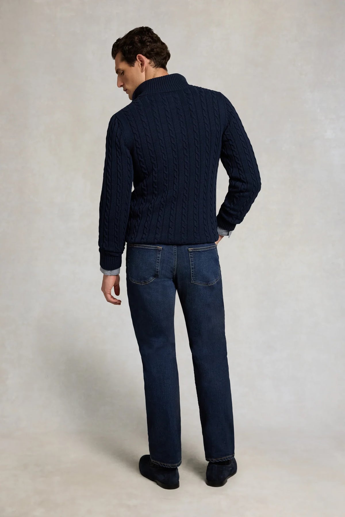 Holland Cooper Men's Cable Quarter Zip Knit #Colour_Ink Navy
