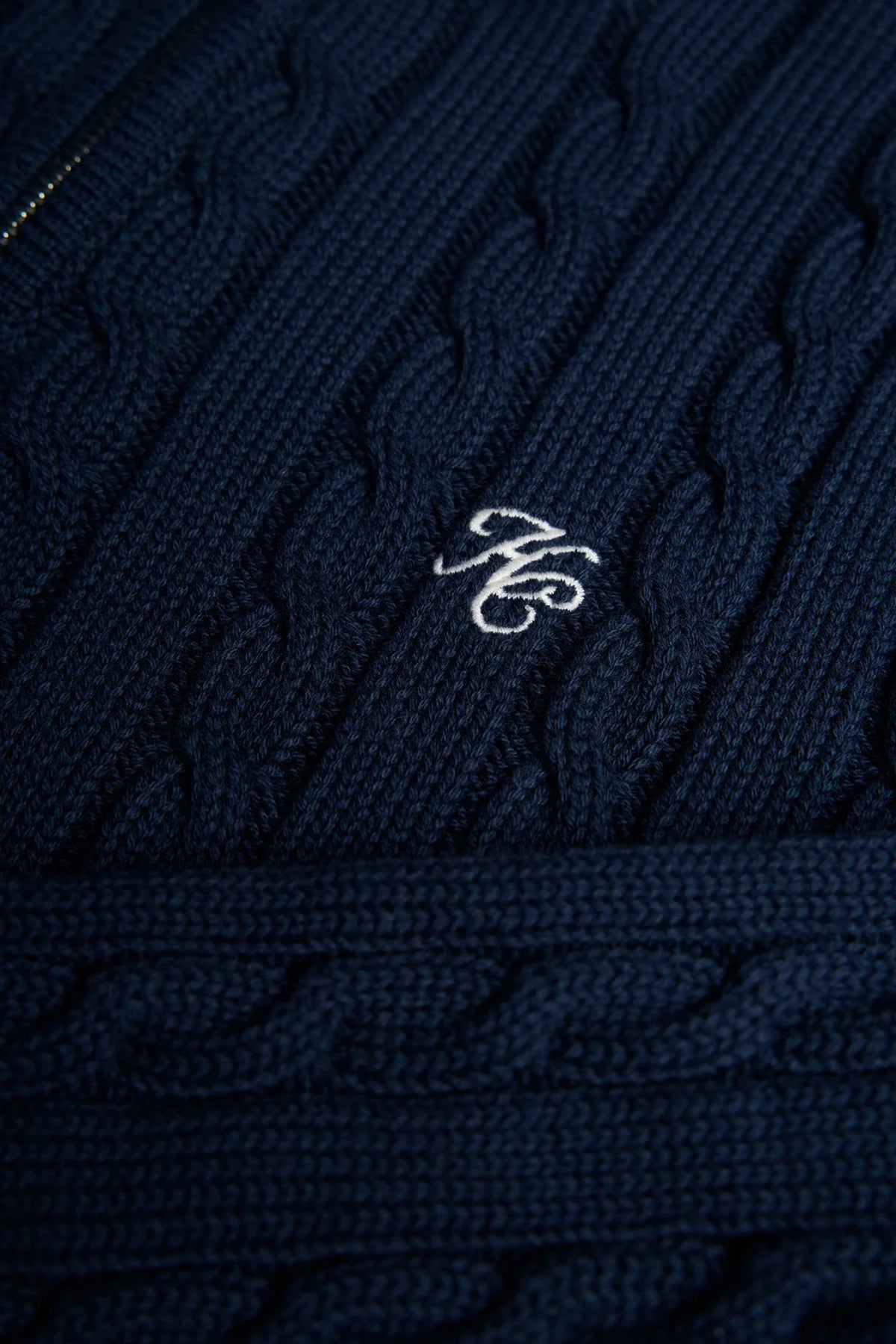 Holland Cooper Men's Cable Quarter Zip Knit #Colour_Ink Navy