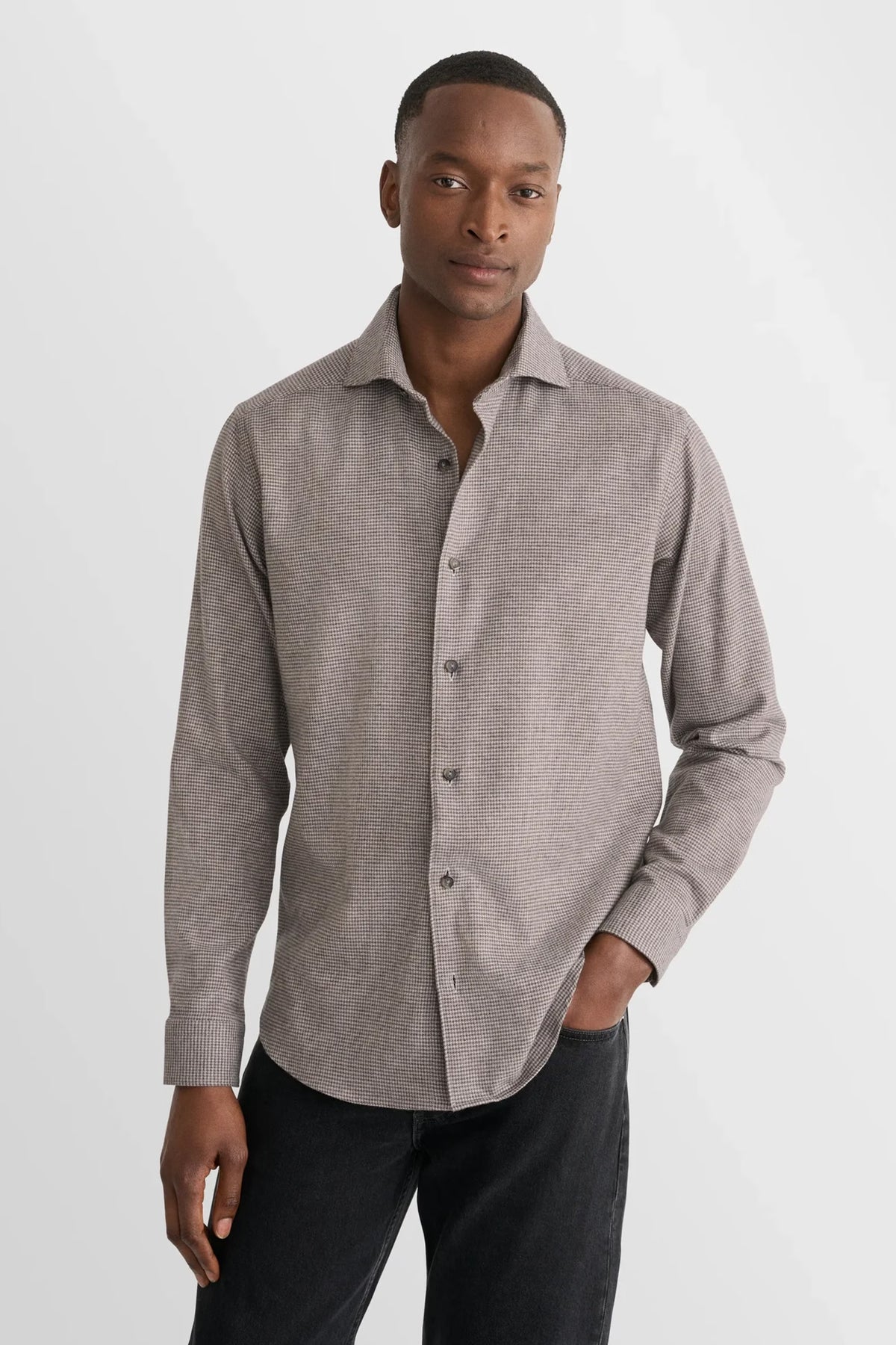 Houndstooth Check Flannel Shirt