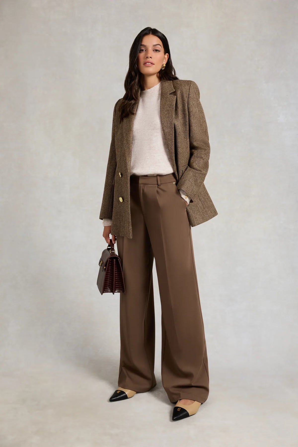 Holland Cooper Pleated Wide Leg Trouser #Colour_Mocha
