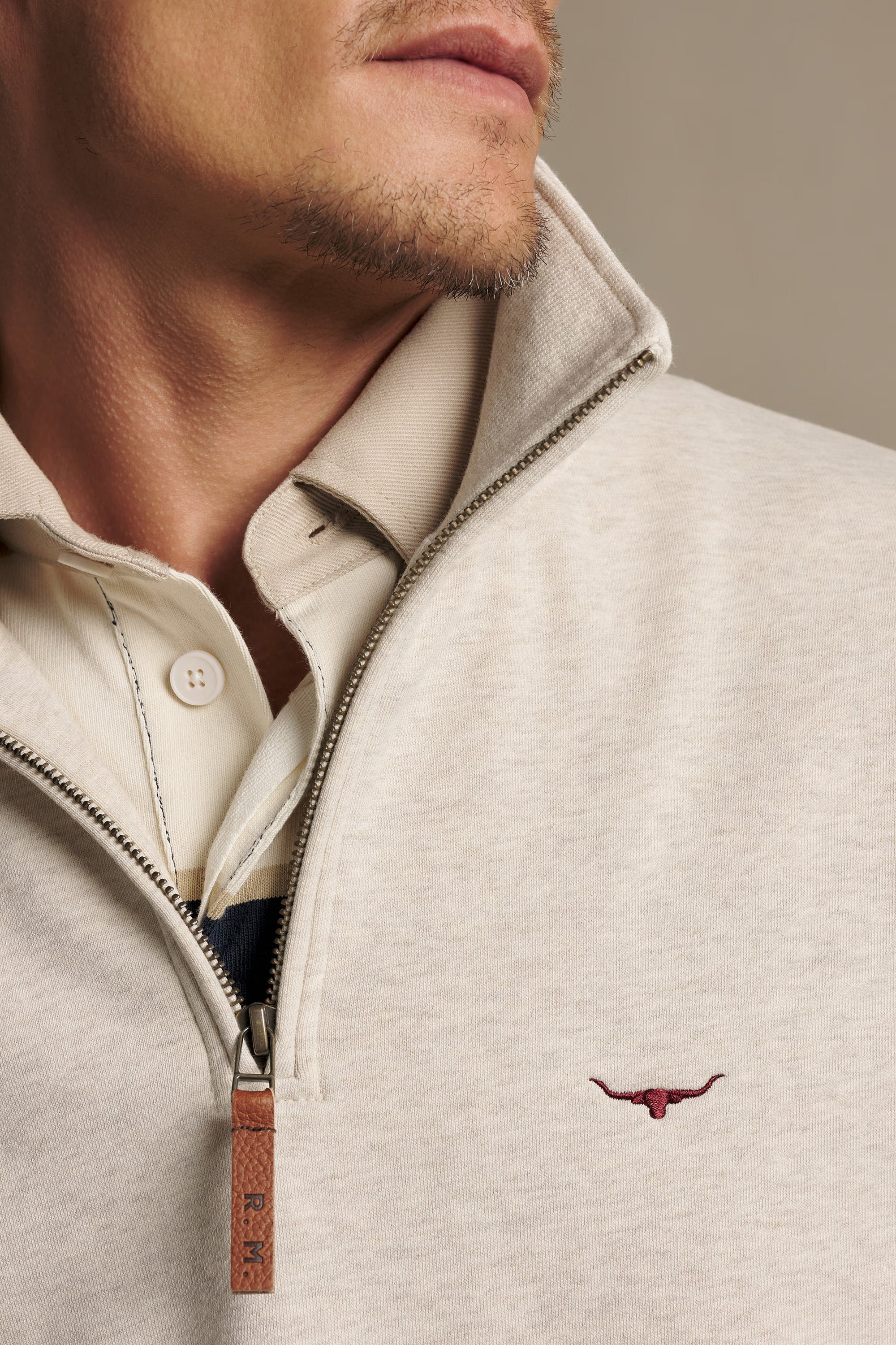 R.M. Williams Mulyungarie 1/4 Zip Sweatshirt #Colour_Ecru Marl