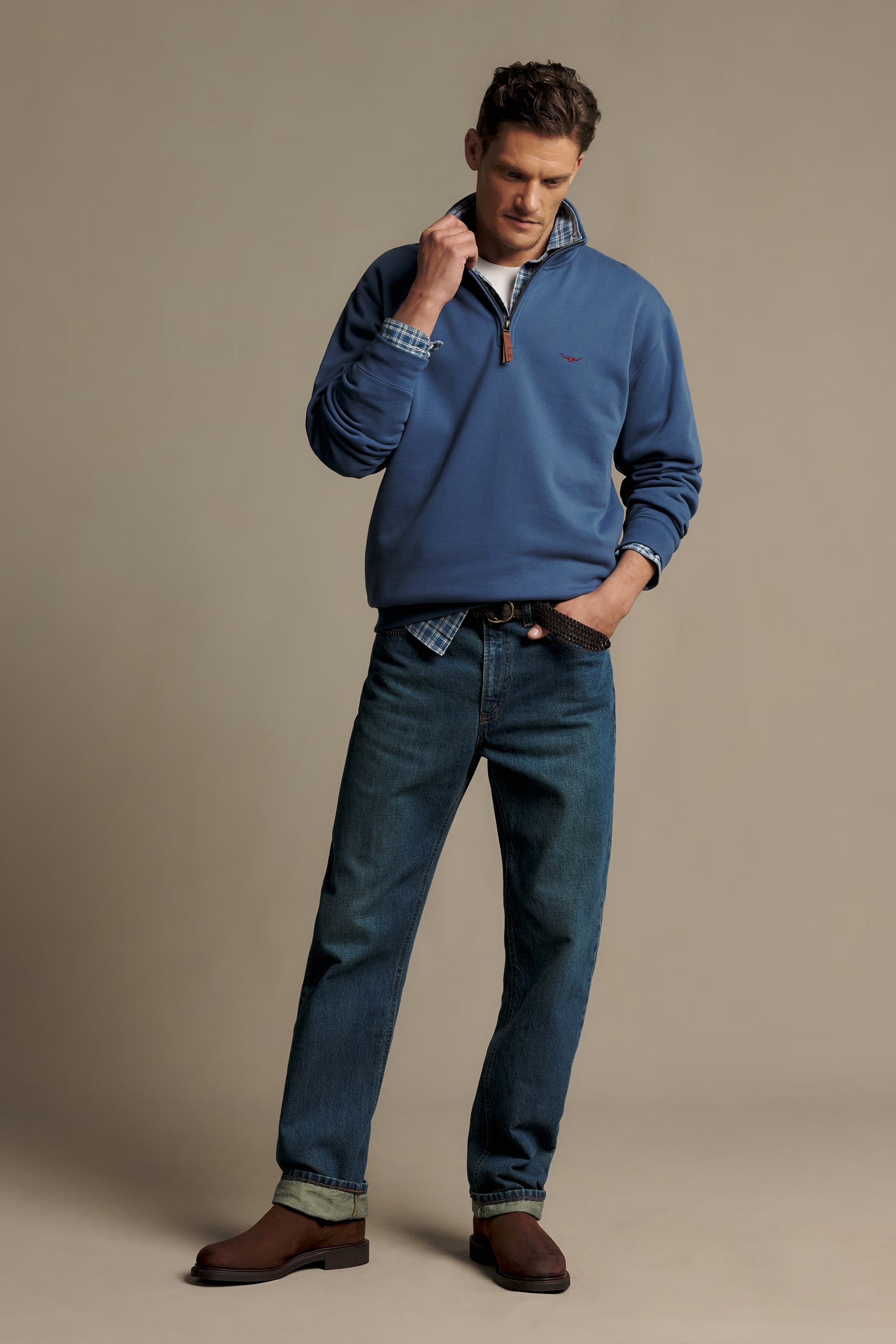 R.M. Williams Mulyungarie 1/4 Zip Sweatshirt #Colour_Mid Blue