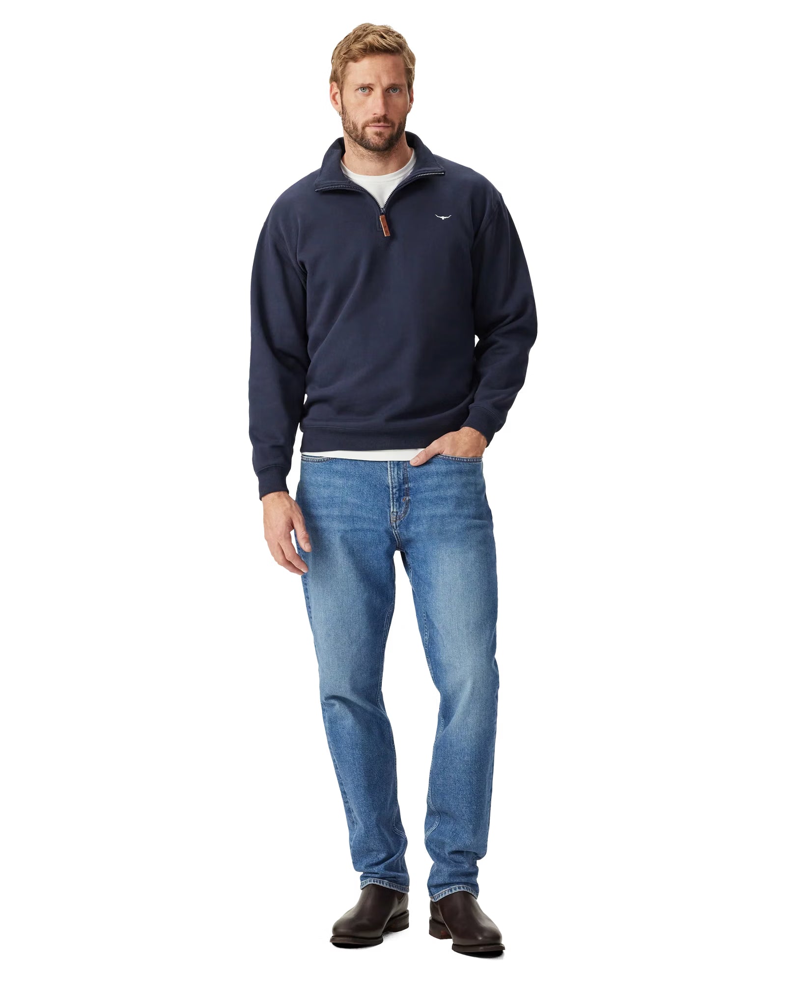 R.M. Williams Mulyungarie 1/4 Zip Sweatshirt #Colour_Navy