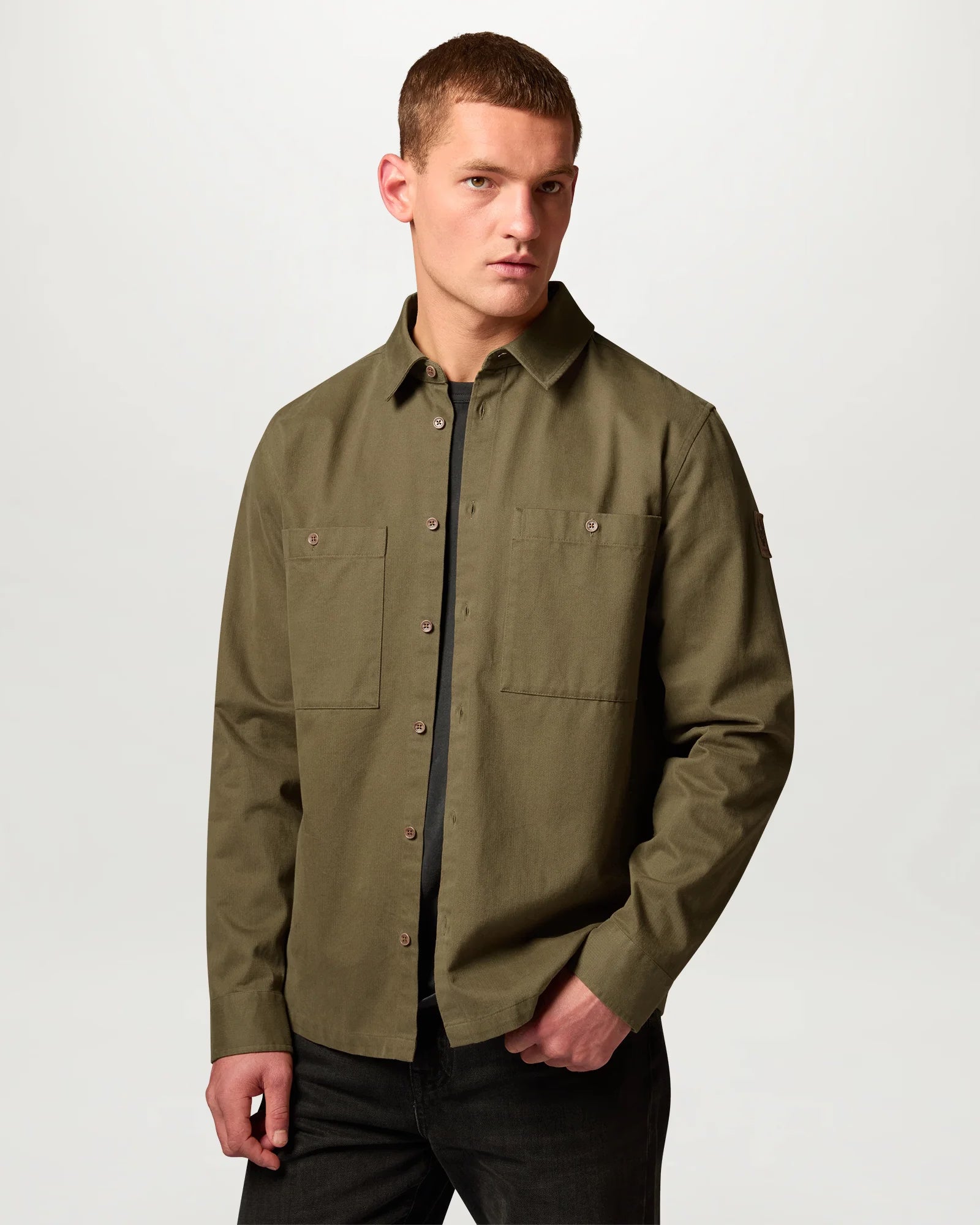 Belstaff Outpost Shirt Cotton Herringbone #Colour_Khaki Green
