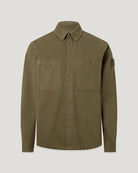 Belstaff Outpost Shirt Cotton Herringbone #Colour_Khaki Green