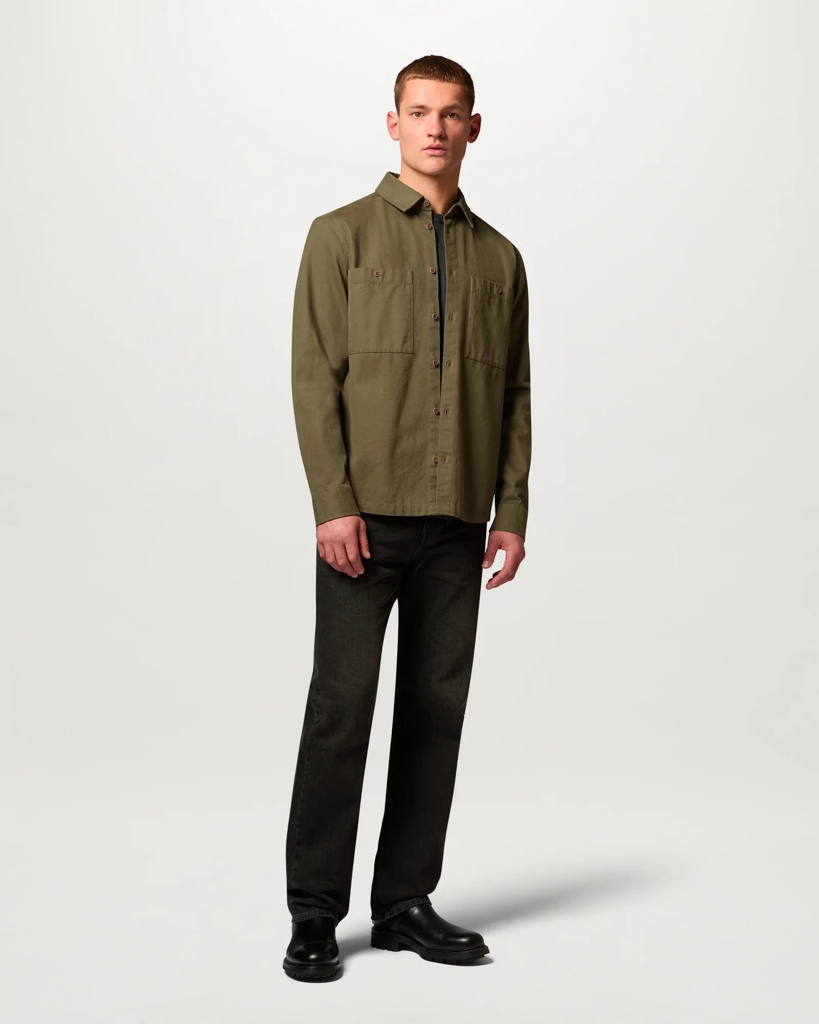 Belstaff Outpost Shirt Cotton Herringbone #Colour_Khaki Green