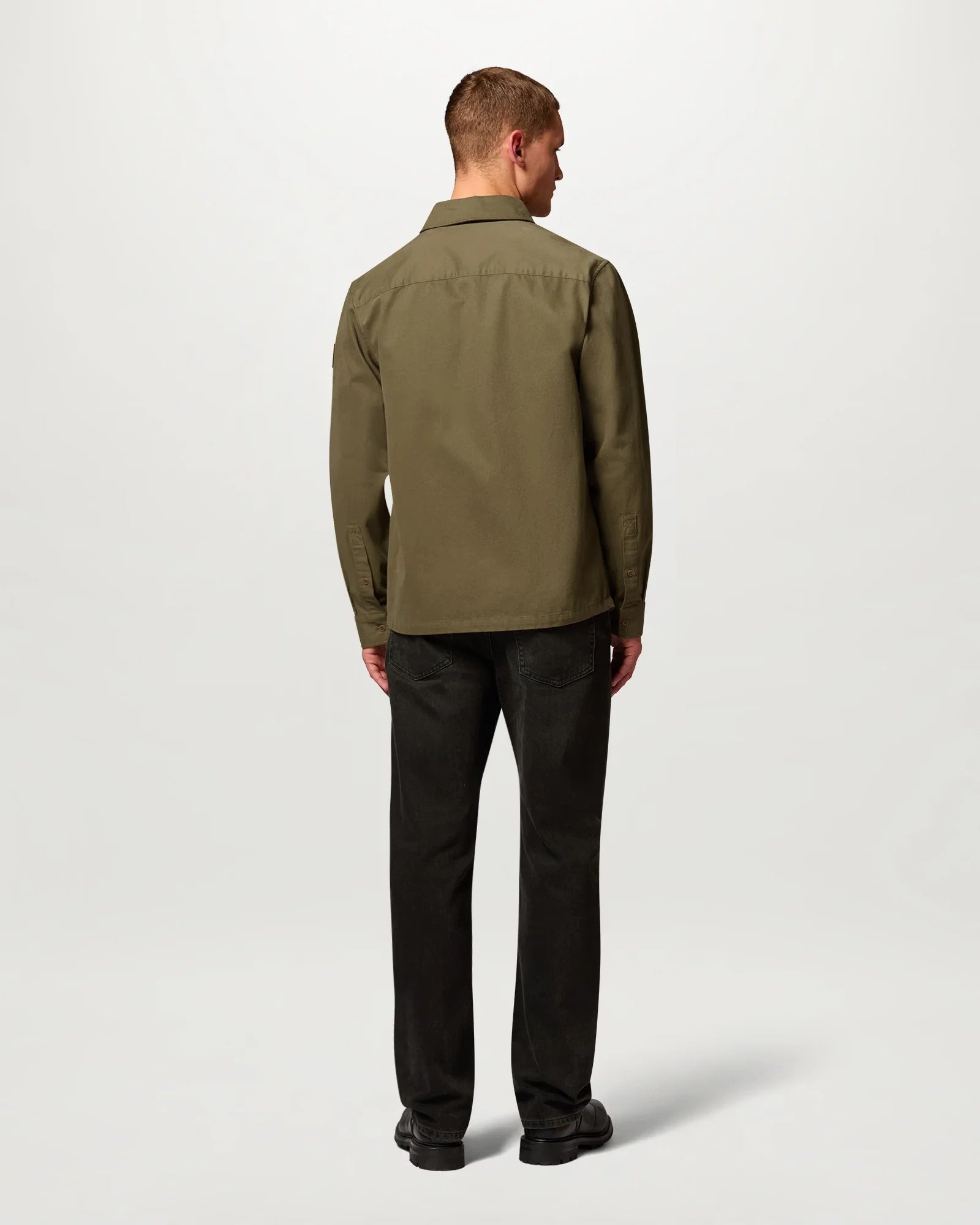 Belstaff Outpost Shirt Cotton Herringbone #Colour_Khaki Green