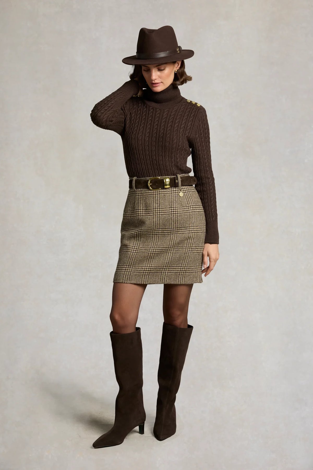 Holland Cooper Regency Skirt #Colour_Prince of Wales Brown