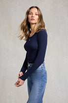 Holland Cooper Ink Navy Rebecca Long Sleeve Top #Colour_Ink Navy