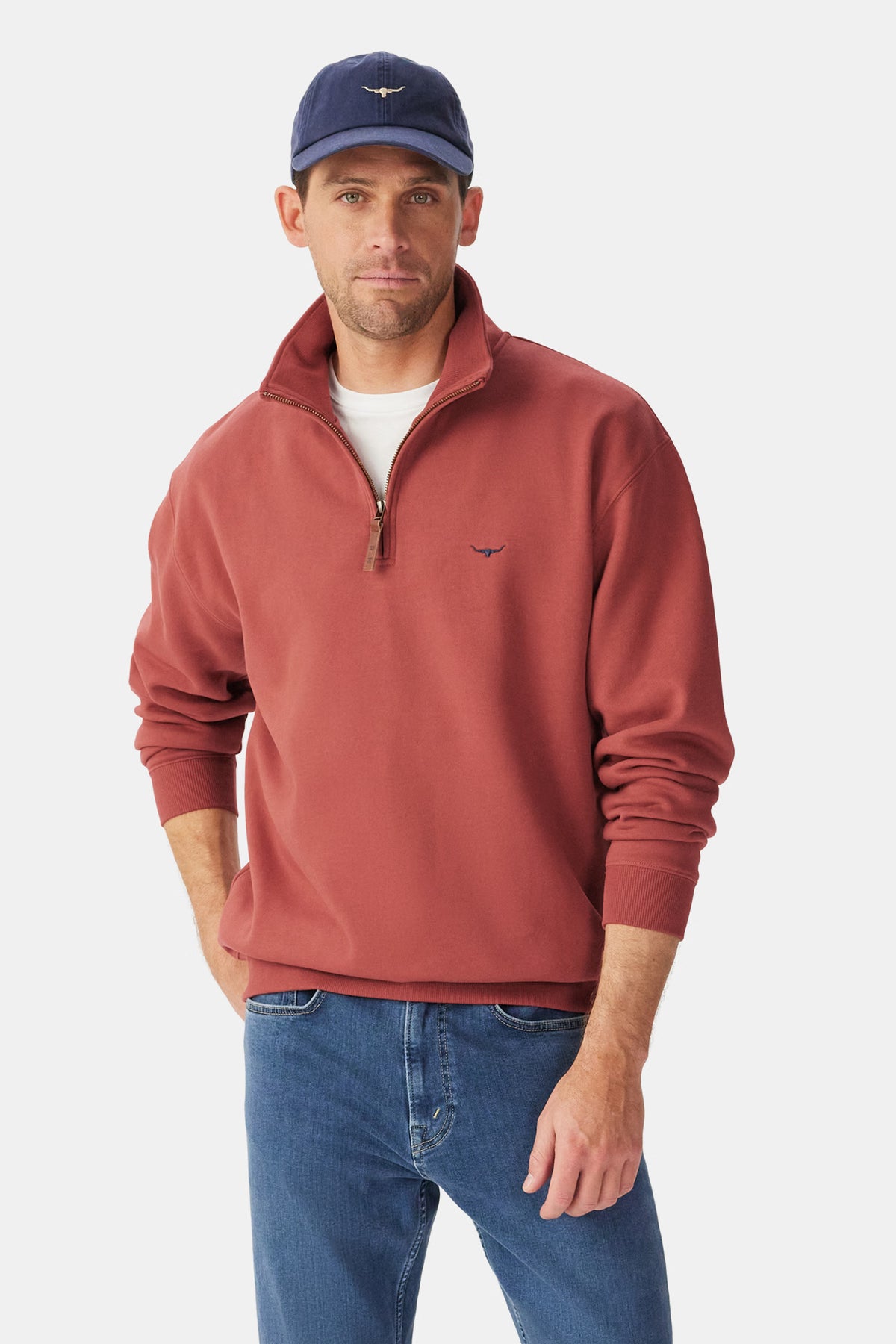 R.M. Williams Mulyungarie 1/4 Zip Sweatshirt #Colour_Red