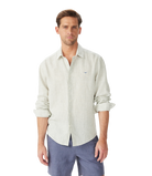 R.M. Williams White & Green Stripe Stephens Regular Linen Shirt #Colour_White & Green Stripe
