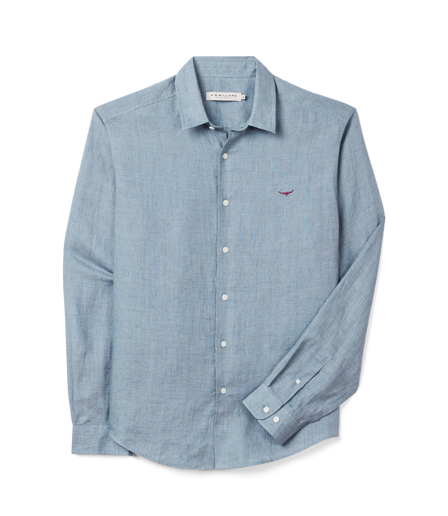 R.M. Williams Steel Blue Newman Classic Linen Shirt #Colour_Steel Blue
