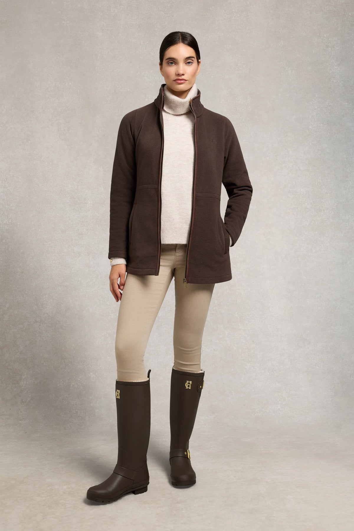 Holland Cooper Sherpa Lined Regency Wellington #Colour_Chocolate Matte Gold