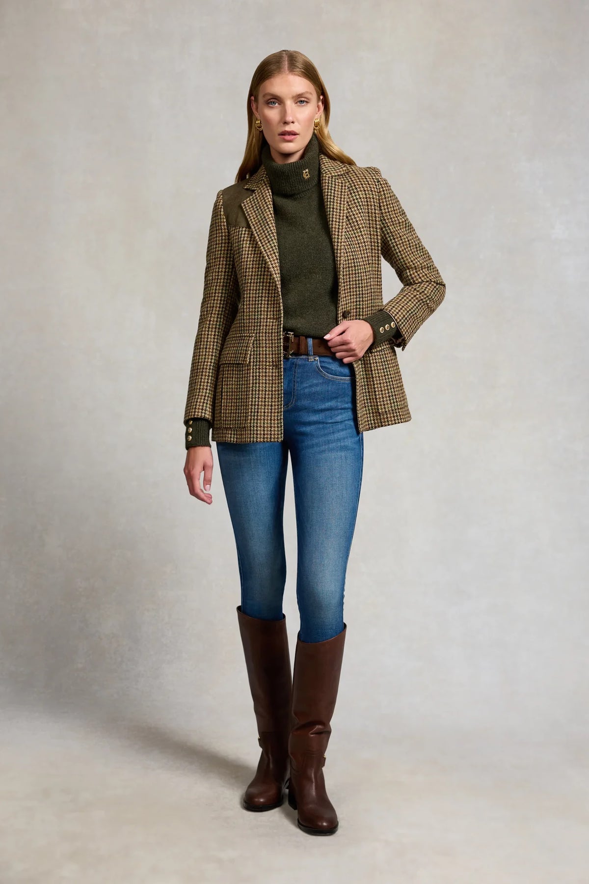 Holland Cooper Single Breasted Field Blazer #Colour_Hailes Green Tweed