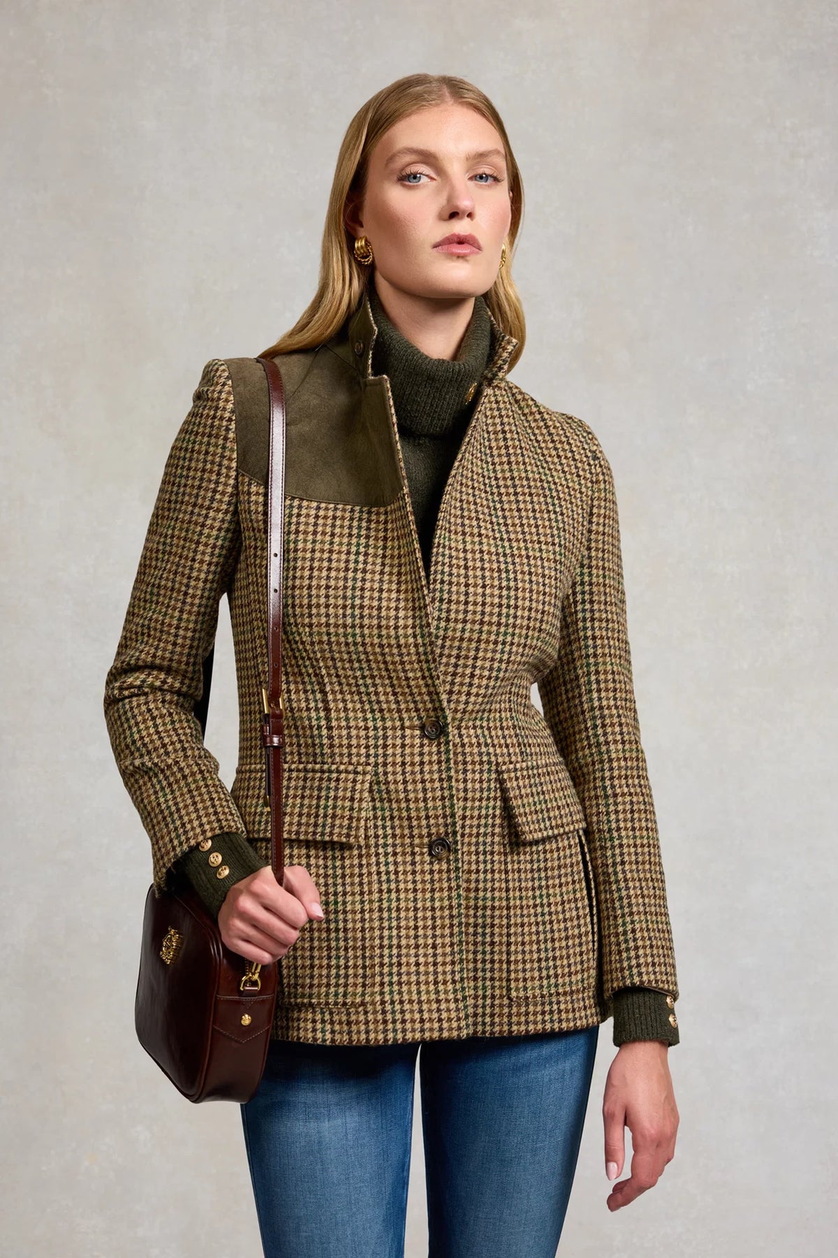 Holland Cooper Single Breasted Field Blazer #Colour_Hailes Green Tweed