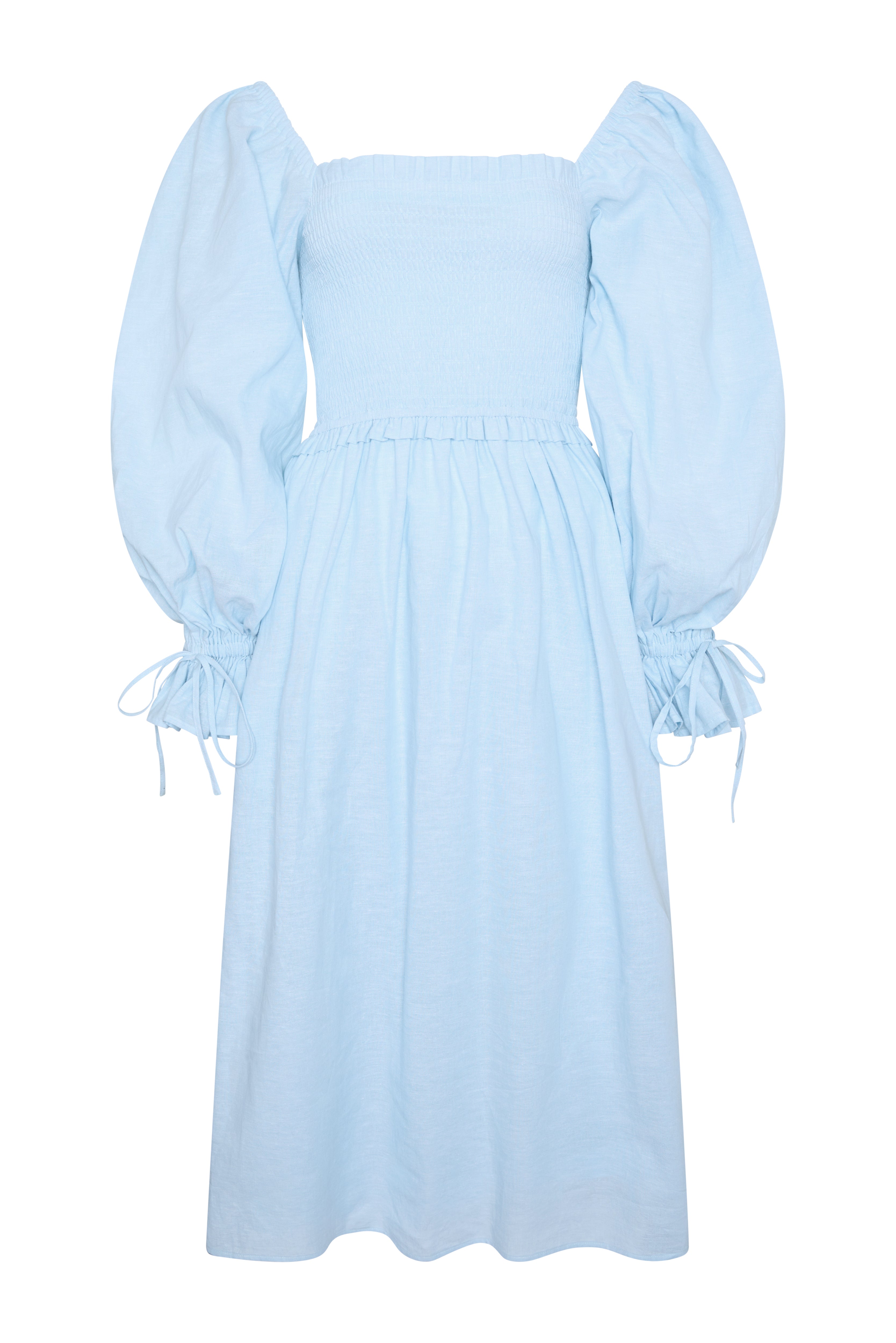 Holland Cooper Pale Blue Chambray Smock Dress #Colour_Pale Blue Chambray