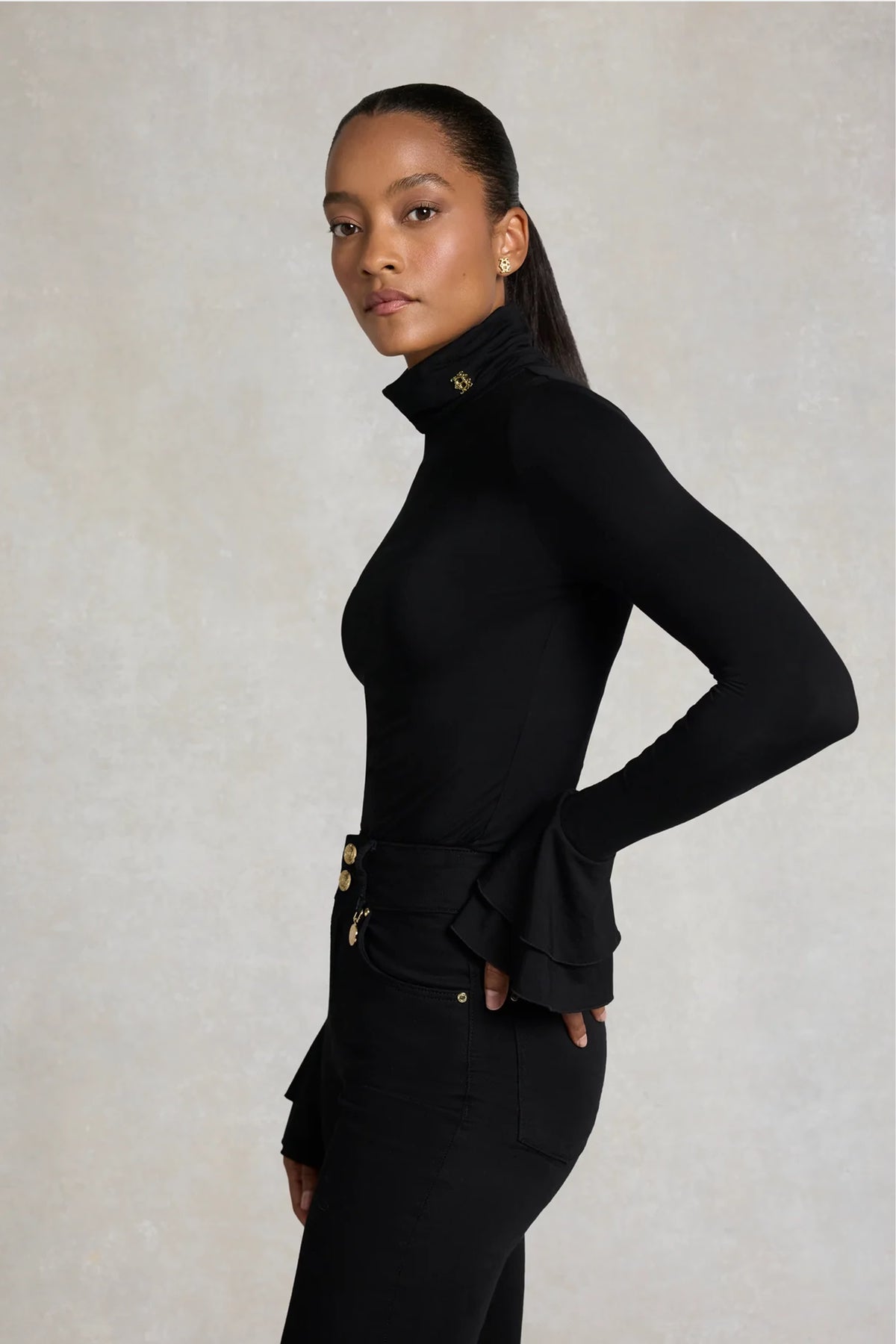 Holland Cooper Supersoft Fluted Roll Neck Top #Colour_Black