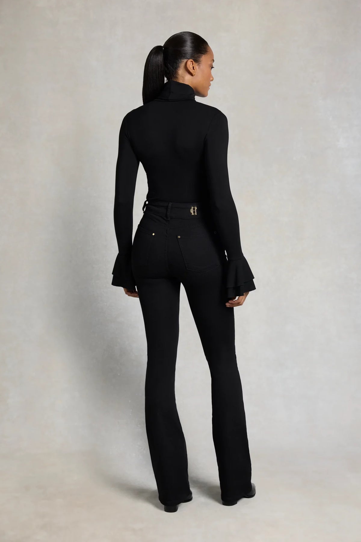 Holland Cooper Supersoft Fluted Roll Neck Top #Colour_Black