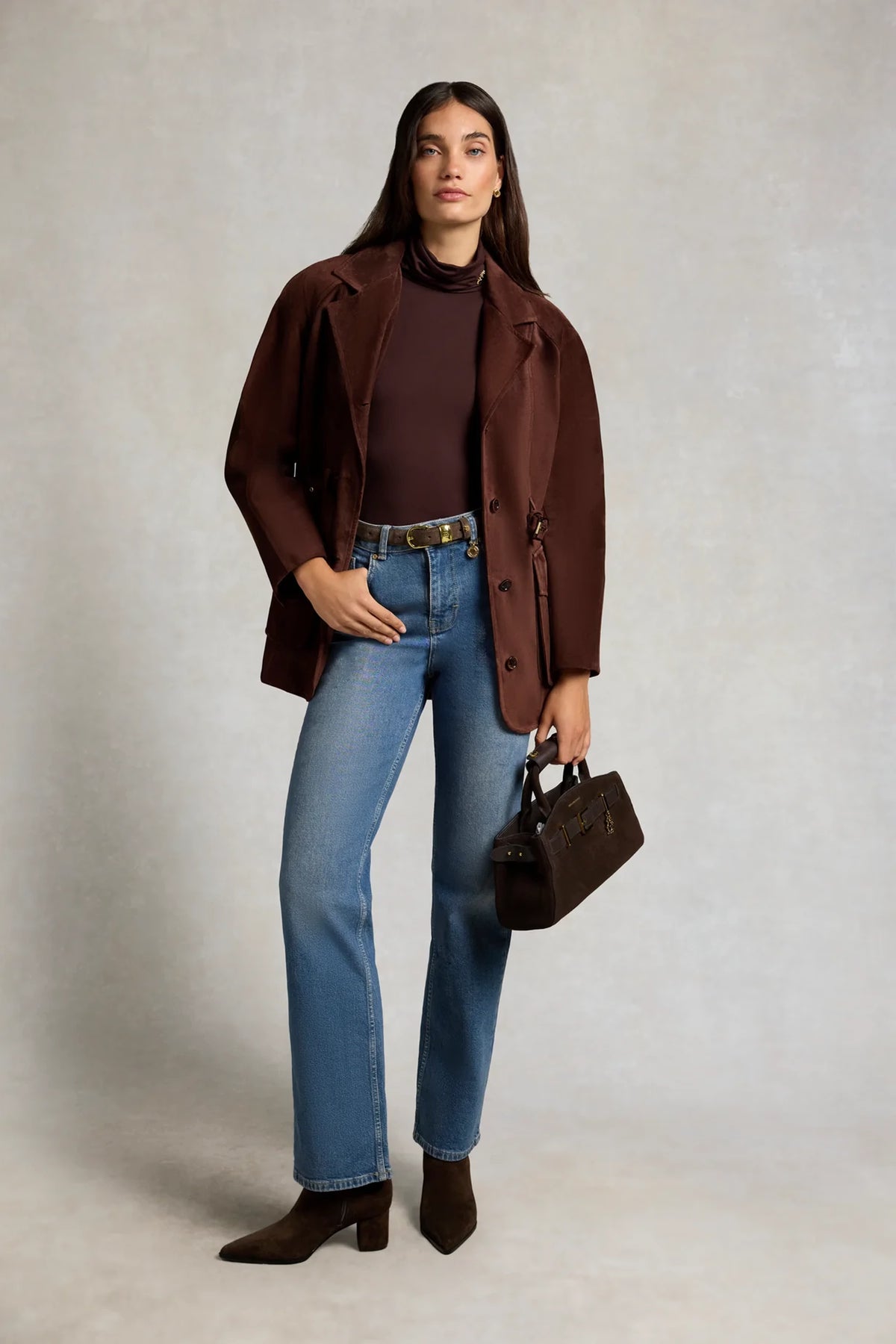 Holland Cooper Supersoft Fluted Roll Neck Top #Colour_Walnut