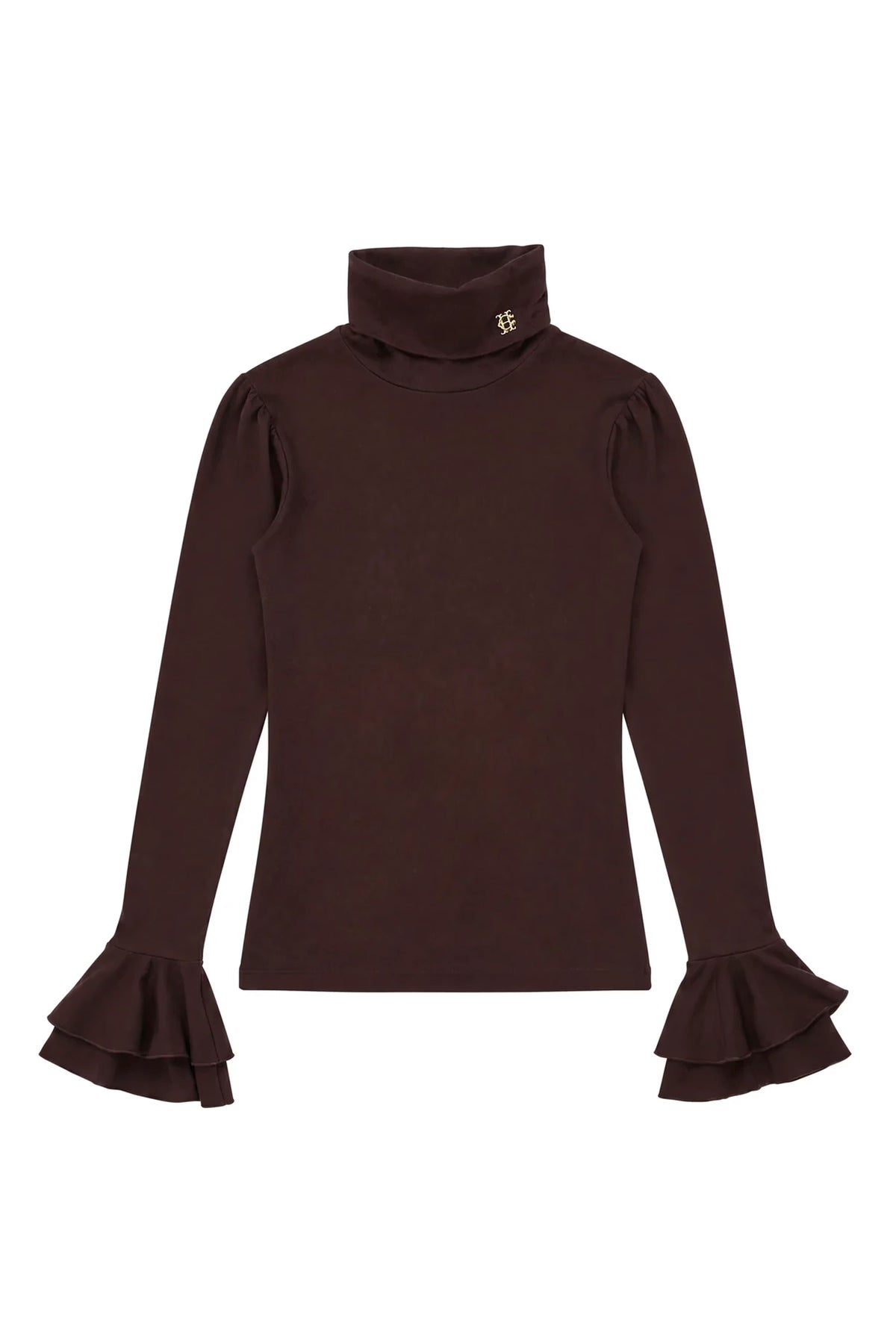 Holland Cooper Supersoft Fluted Roll Neck Top #Colour_Walnut