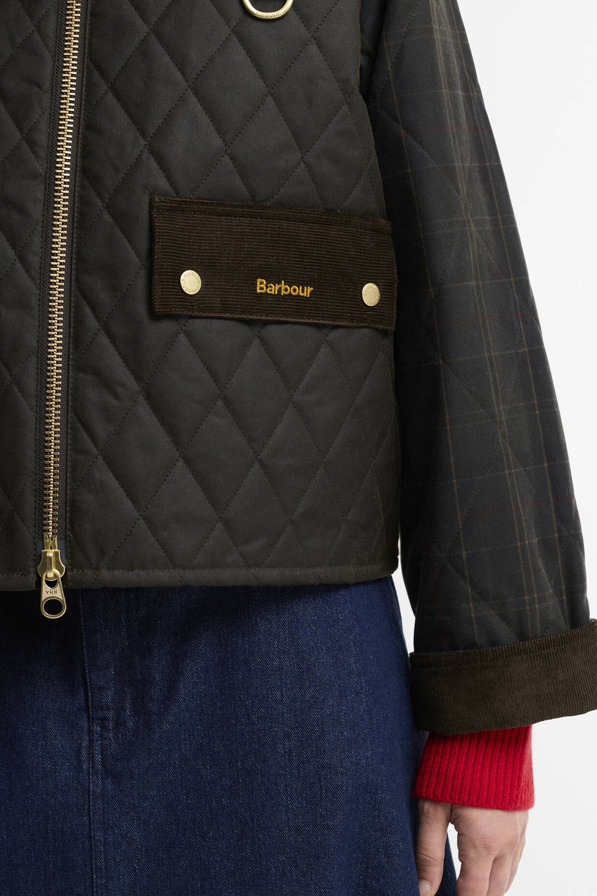 Barbour Tartan Reimagined Icons Tartan Quilted Spey Wax Jacket #Colour_Olive/Classic
