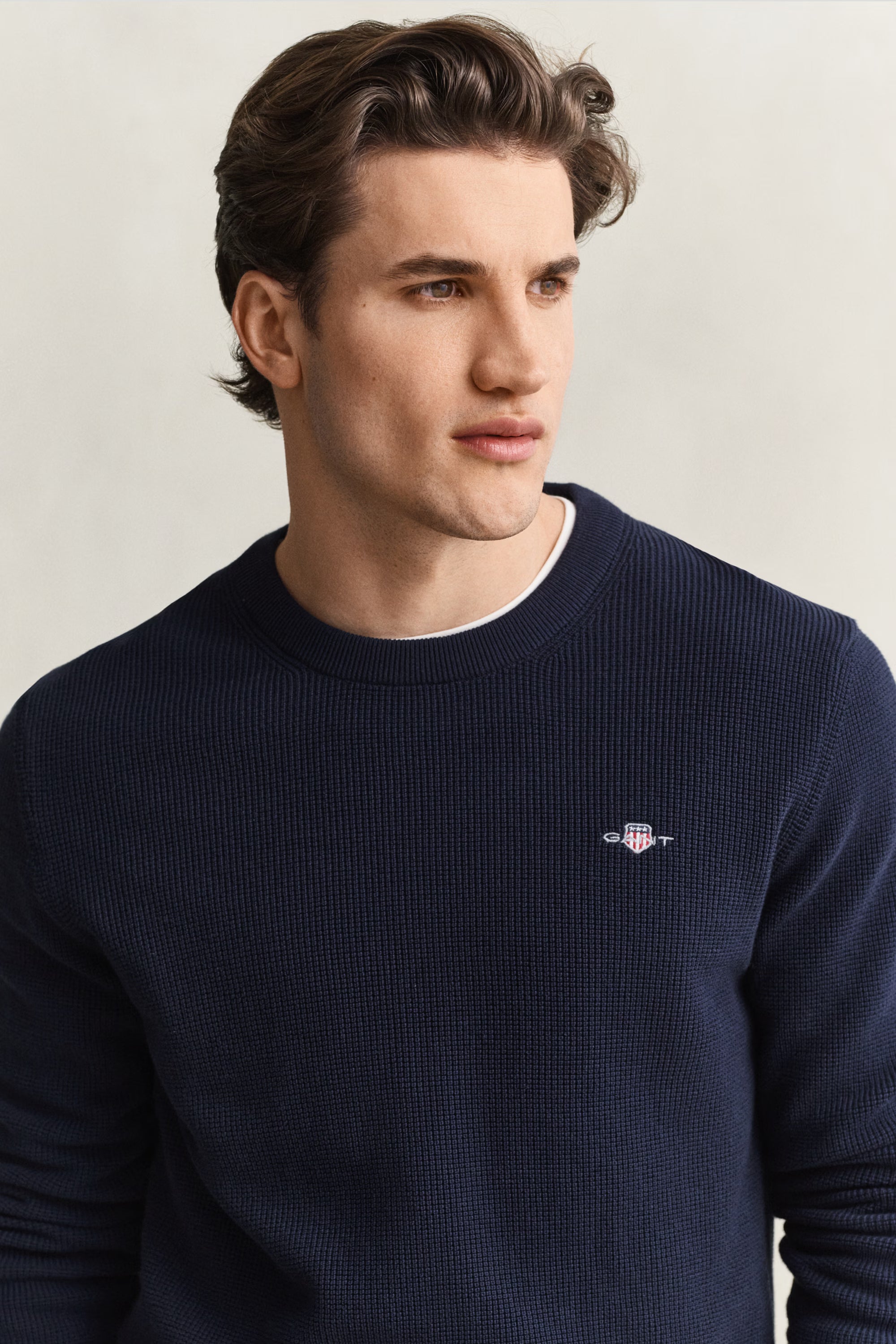 GANT Textured Cotton C-Neck #Colour_Evening Blue