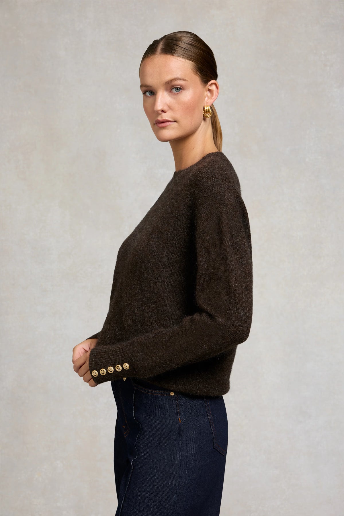 Holland Cooper Tori Crew Neck Knit #Colour_Chocolate