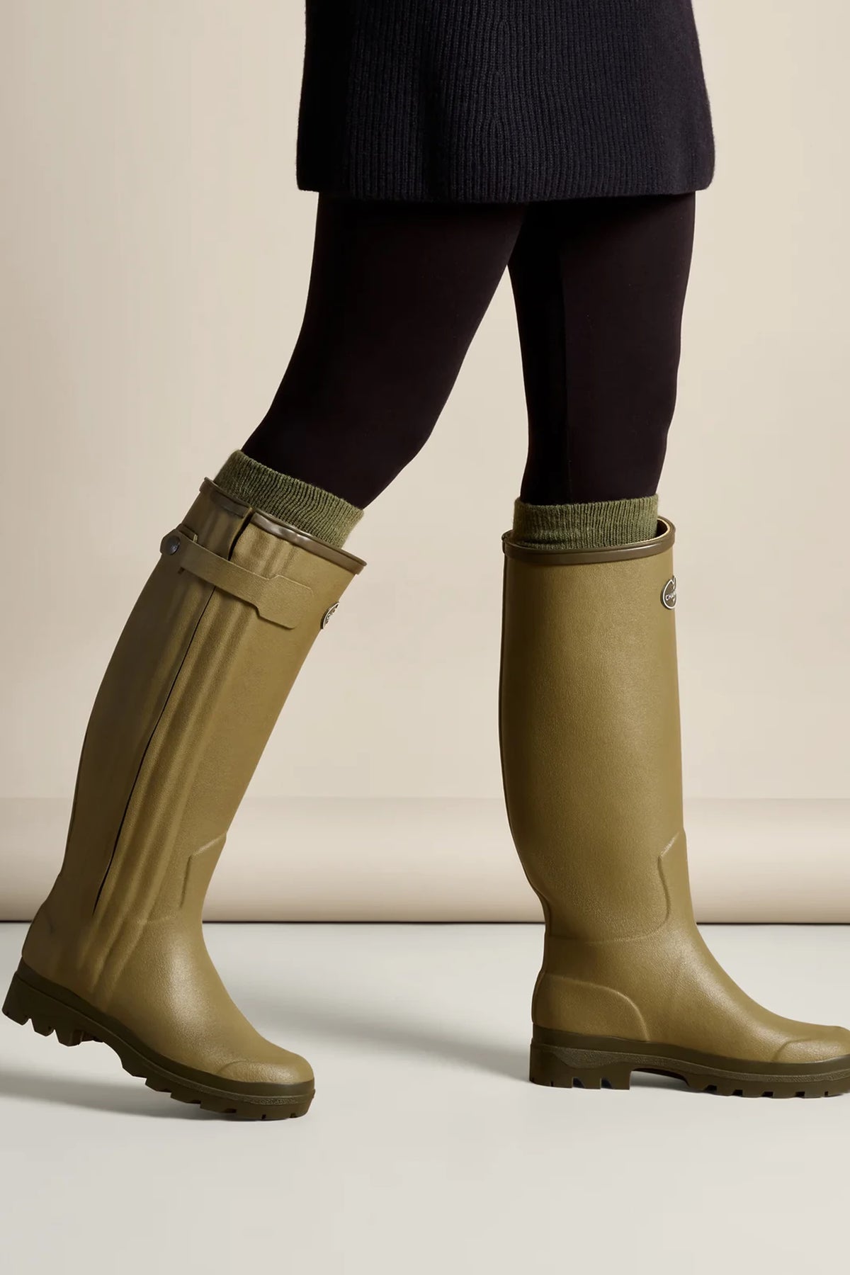Le Chameau Women's Chasseur Leather Lined Wellington Boot #Colour_Vert Vierzon
