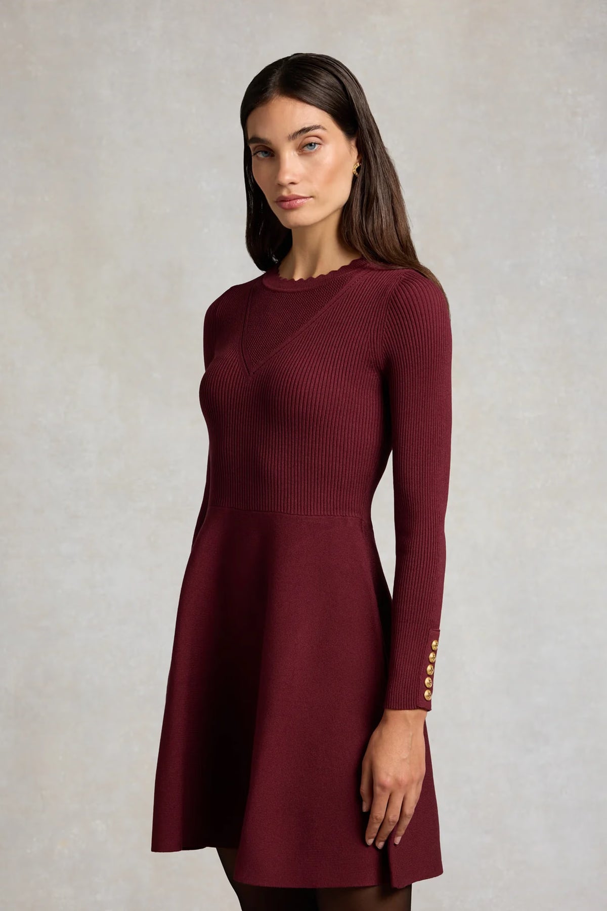 Holland Cooper Spencer Knitted Fit & Flare Dress #Colour_Burgundy