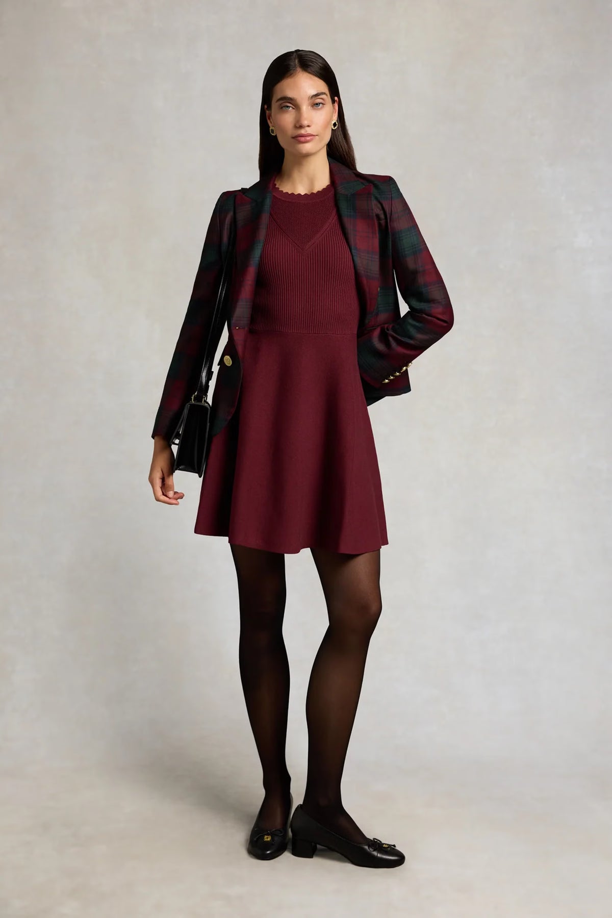 Holland Cooper Spencer Knitted Fit & Flare Dress #Colour_Burgundy