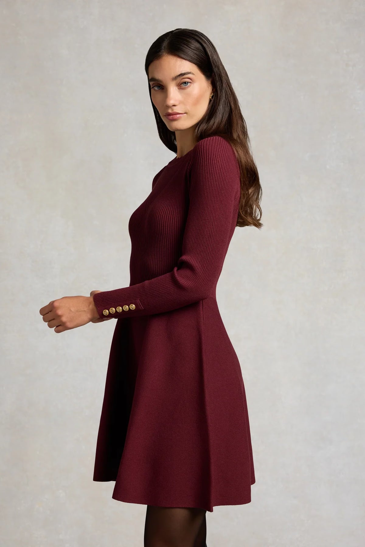 Holland Cooper Spencer Knitted Fit & Flare Dress #Colour_Burgundy