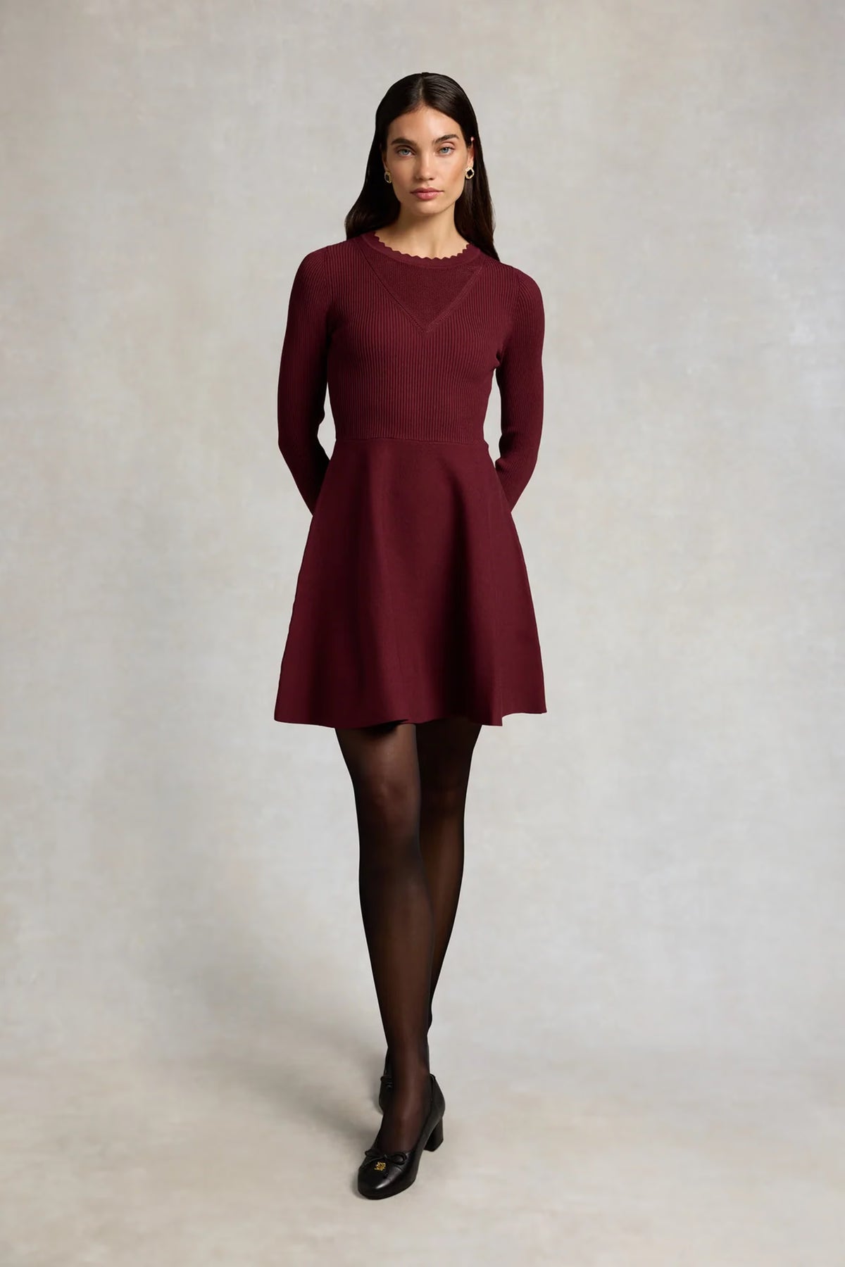 Holland Cooper Spencer Knitted Fit & Flare Dress #Colour_Burgundy