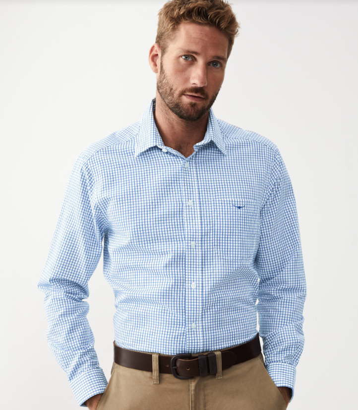 R.M. Williams White/Blue Collins Shirt (White & Blue) #Colour_White/Blue