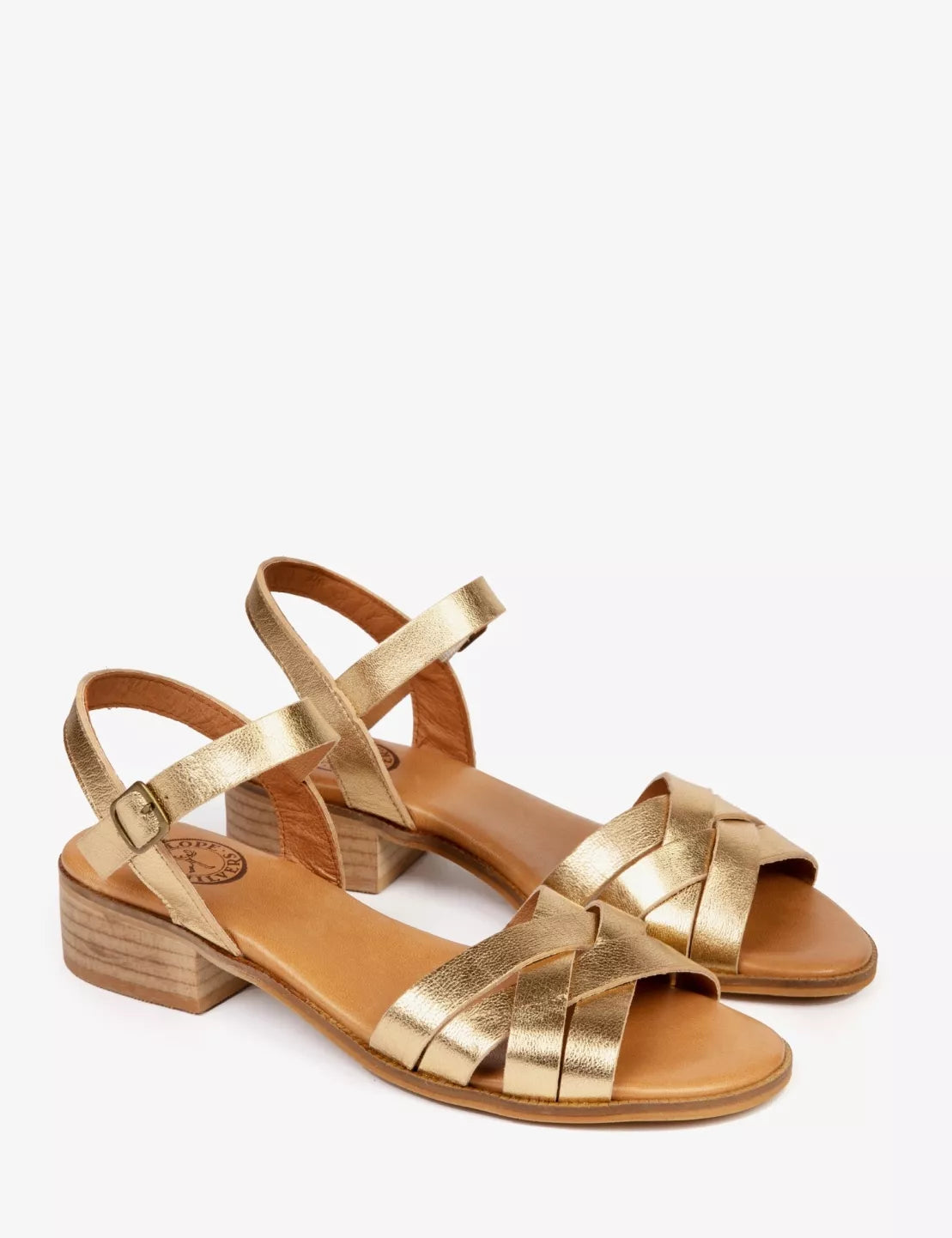 Penelope Chilvers Gold Heeled Shepherdess Metalic Leather Sandal #Colour_Gold