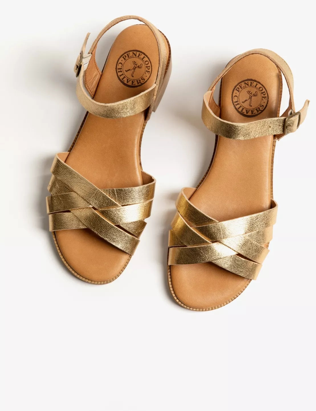 Penelope Chilvers Gold Heeled Shepherdess Metalic Leather Sandal #Colour_Gold