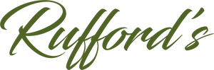 Green cursive text 'Rufford's' on a white background