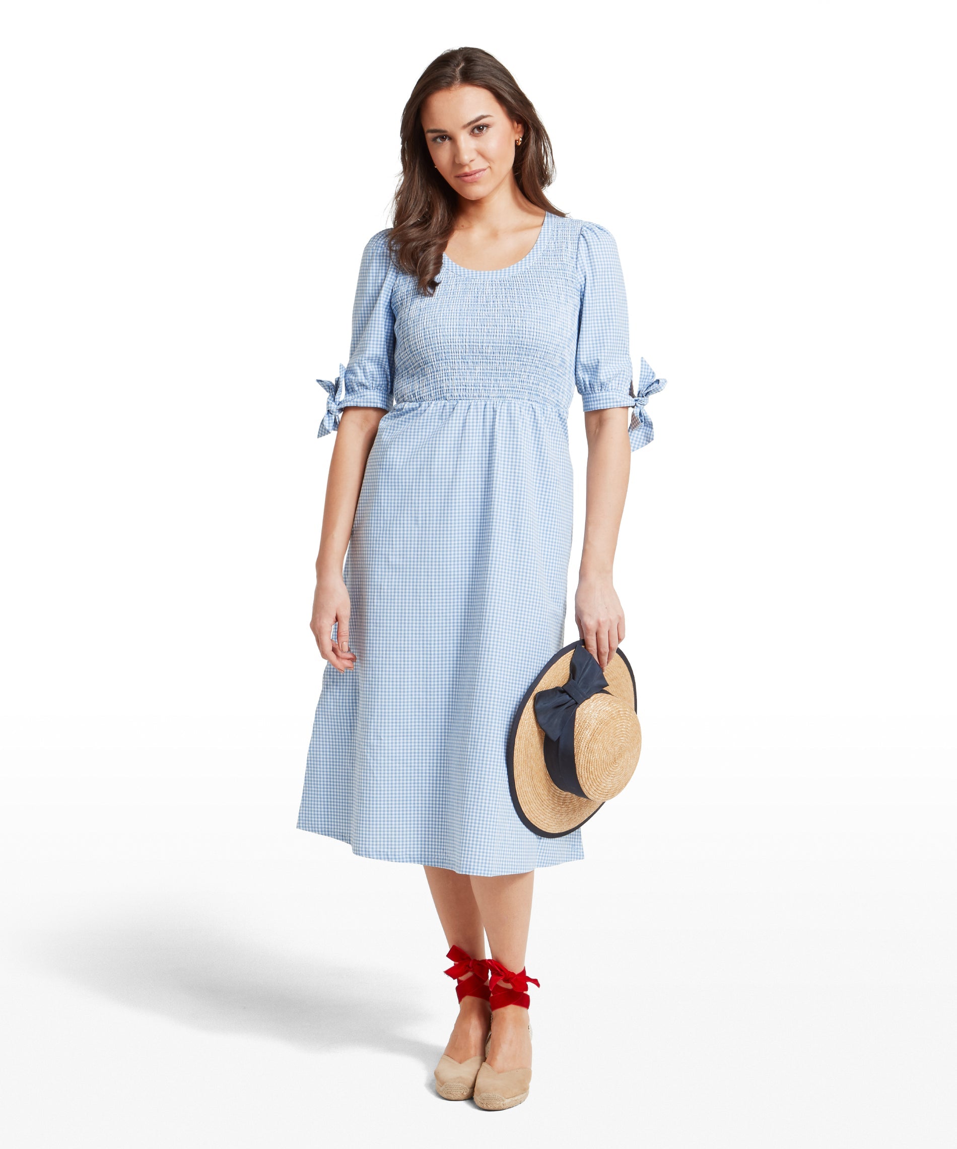 Schoffel Denim Blue Flora Gingham Dress #Colour_Denim Blue
