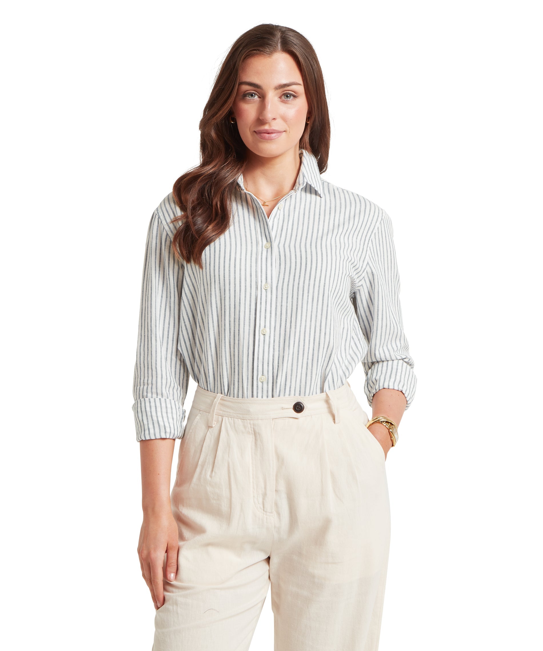 Schoffel Blue Stripe Salthouse Linen Shirt #Colour_Blue Stripe