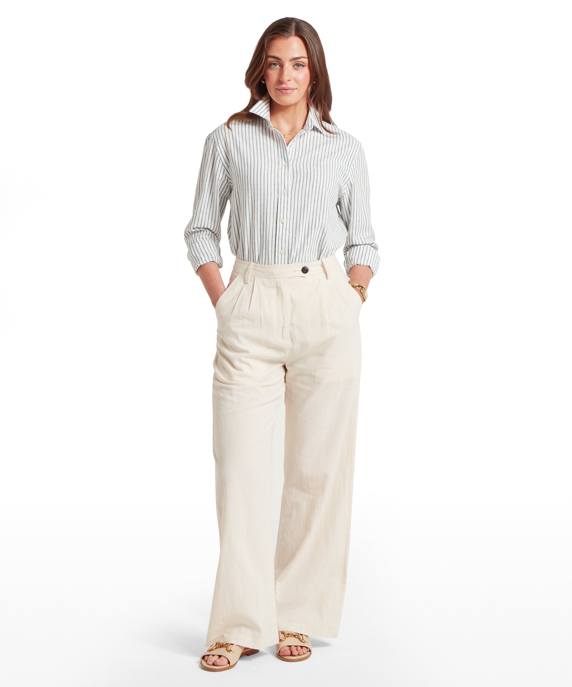 Schoffel Blue Stripe Salthouse Linen Shirt #Colour_Blue Stripe