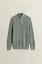 GANT Ceramic Grey Micro Textured Cotton Half Zip #Colour_Ceramic Grey