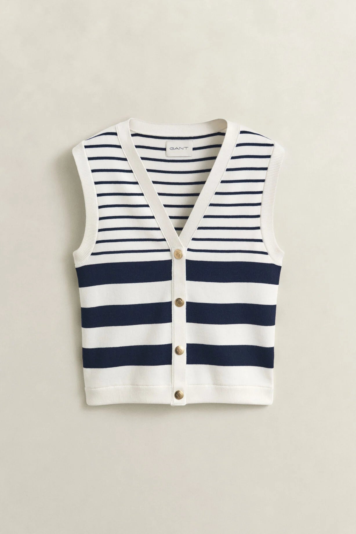 GANT Eggshell Striped Knit Vest #Colour_Eggshell