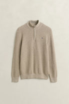GANT Oat Melange Micro Textured Cotton Half Zip #Colour_Oat Melange