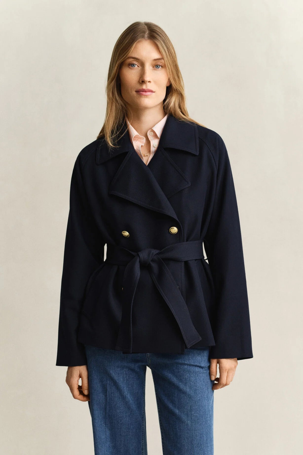GANT Evening Blue Fluid Short Trench Coat #Colour_Evening Blue