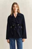 GANT Evening Blue Fluid Short Trench Coat #Colour_Evening Blue