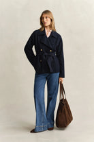 GANT Evening Blue Fluid Short Trench Coat #Colour_Evening Blue