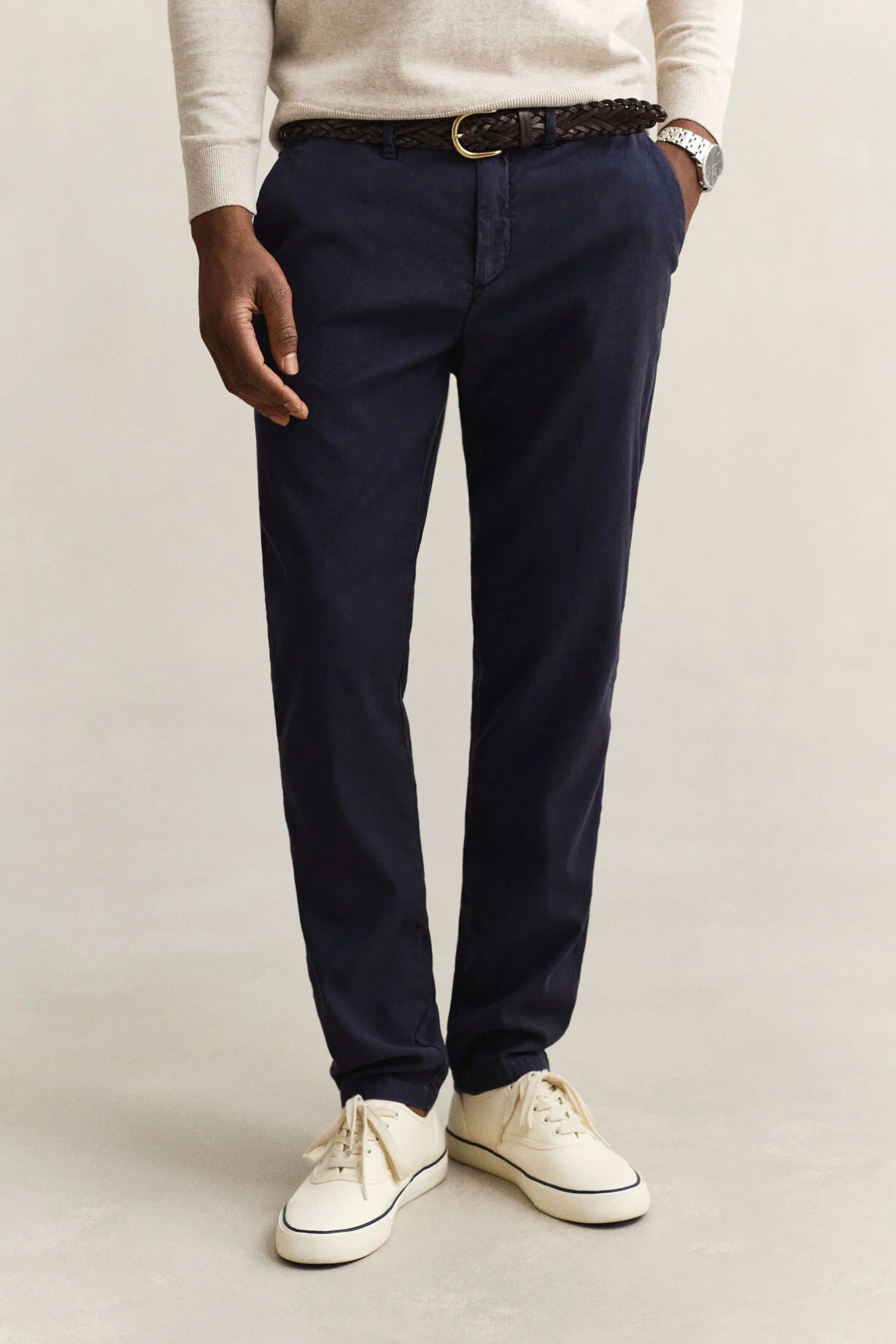 GANT Evening Blue Slim Cotton Linen Chino #Colour_Evening Blue