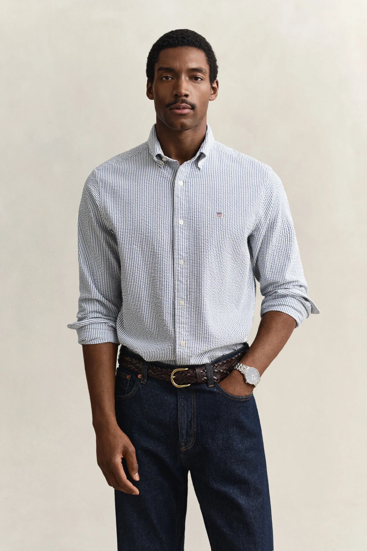GANT Vintage Blue Reg Seersucker Stripe Shirt #Colour_Vintage Blue