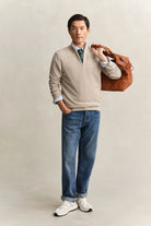 GANT Oat Melange Micro Textured Cotton Half Zip #Colour_Oat Melange