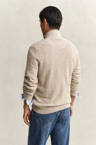 GANT Oat Melange Micro Textured Cotton Half Zip #Colour_Oat Melange